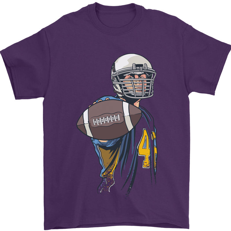 American Football Player Holding a Ball Mens T-Shirt Cotton Gildan Purple
