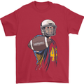 American Football Player Holding a Ball Mens T-Shirt Cotton Gildan Red