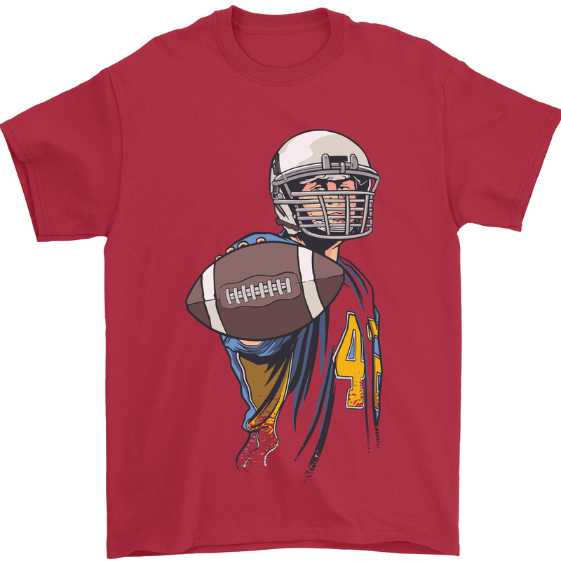 American Football Player Holding a Ball Mens T-Shirt Cotton Gildan Red