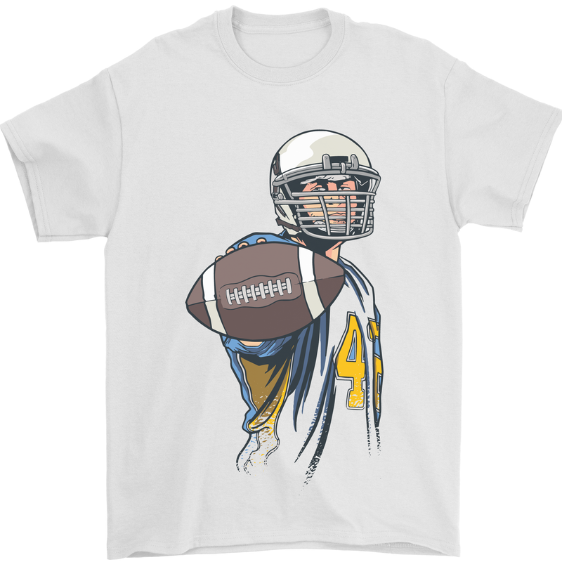 American Football Player Holding a Ball Mens T-Shirt Cotton Gildan White