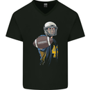 American Football Player Holding a Ball Mens V-Neck Cotton T-Shirt Black