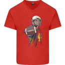 American Football Player Holding a Ball Mens V-Neck Cotton T-Shirt Red