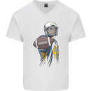 American Football Player Holding a Ball Mens V-Neck Cotton T-Shirt White