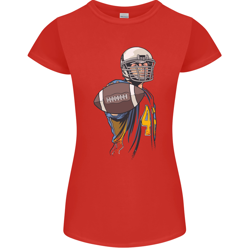 American Football Player Holding a Ball Womens Petite Cut T-Shirt Red