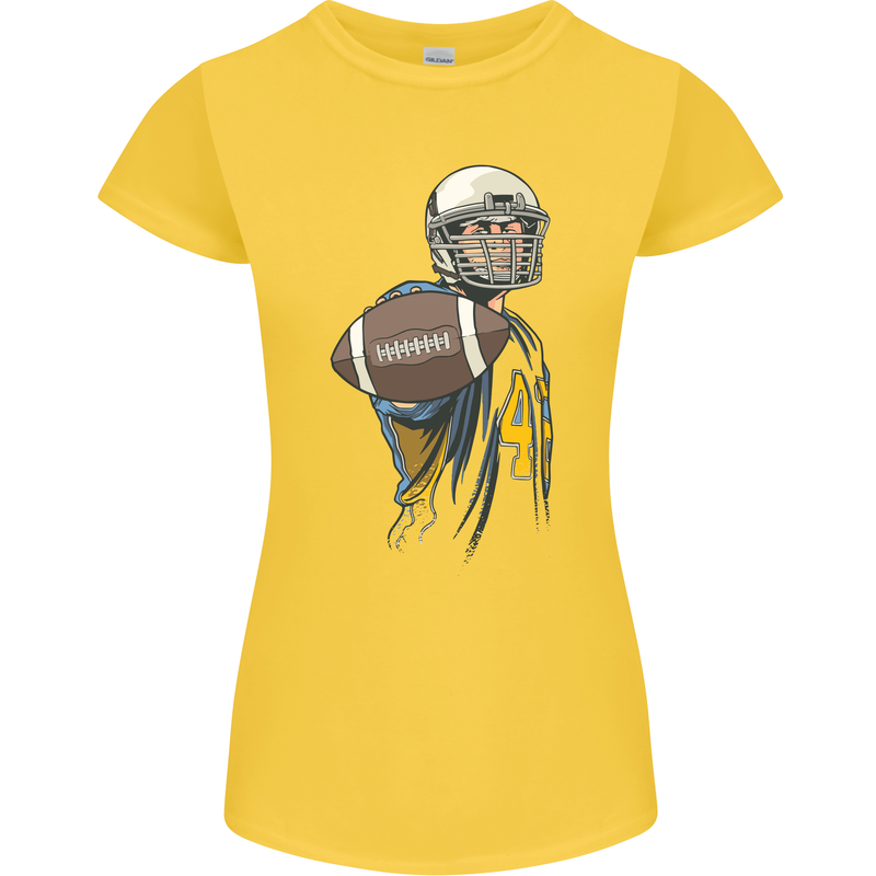 American Football Player Holding a Ball Womens Petite Cut T-Shirt Yellow