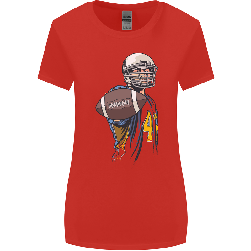 American Football Player Holding a Ball Womens Wider Cut T-Shirt Red