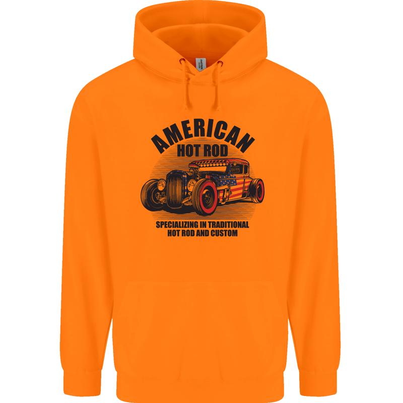 American Hot Rod Hotrod Enthusiast Car Childrens Kids Hoodie Orange