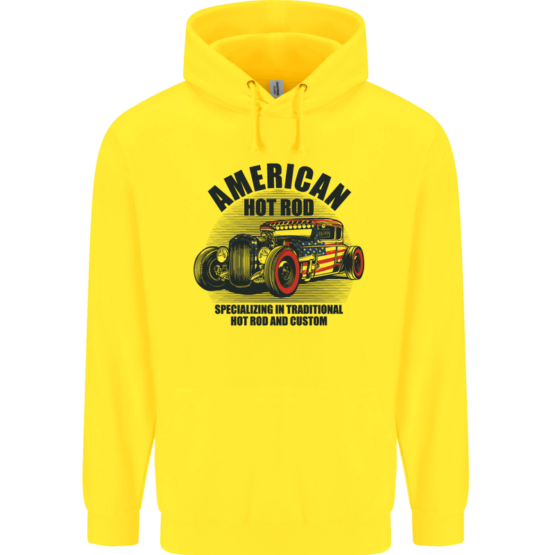 American Hot Rod Hotrod Enthusiast Car Childrens Kids Hoodie Yellow