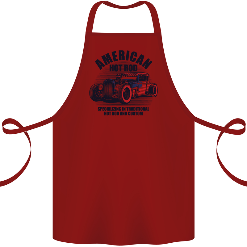 American Hot Rod Hotrod Enthusiast Car Cotton Apron 100% Organic Maroon