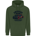 American Hot Rod Hotrod Enthusiast Car Mens 80% Cotton Hoodie Forest Green