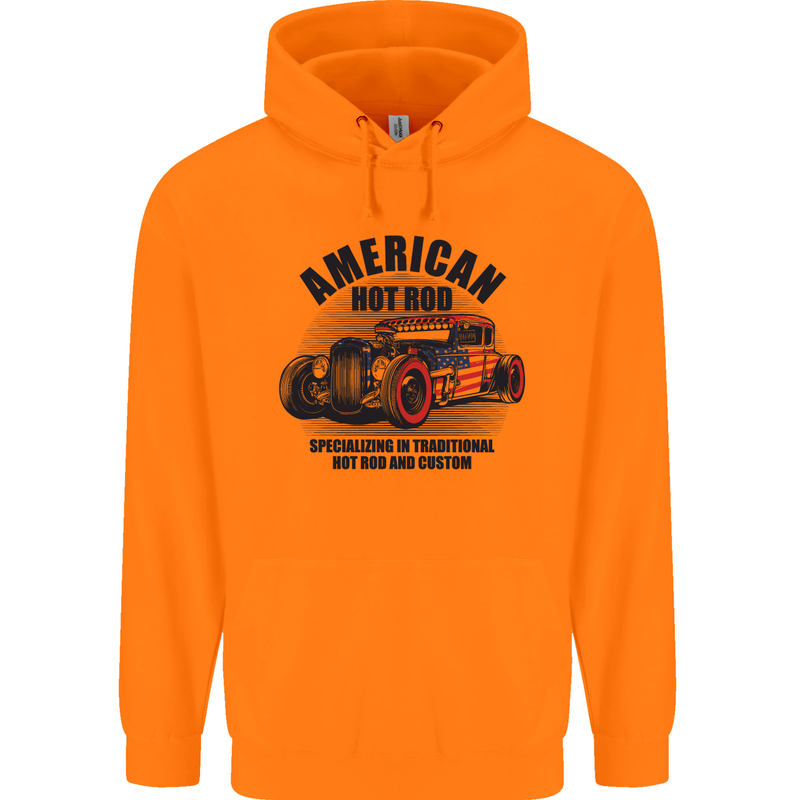 American Hot Rod Hotrod Enthusiast Car Mens 80% Cotton Hoodie Orange