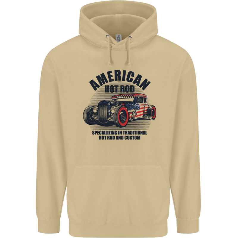 American Hot Rod Hotrod Enthusiast Car Mens 80% Cotton Hoodie Sand