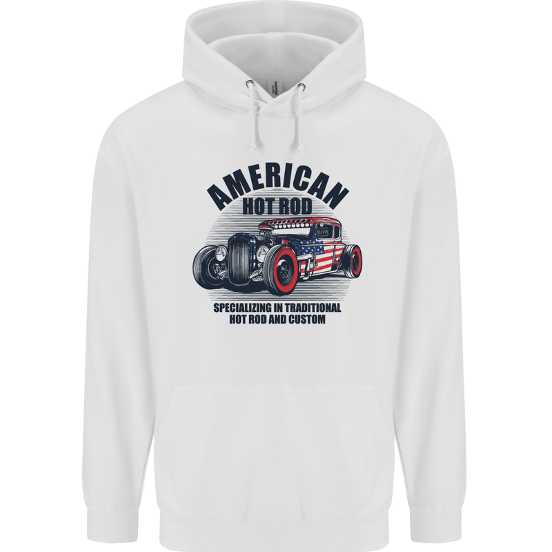 American Hot Rod Hotrod Enthusiast Car Mens 80% Cotton Hoodie White