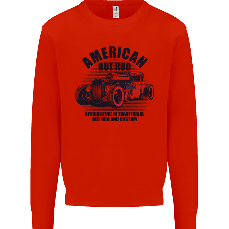 American Hot Rod Hotrod Enthusiast Car Mens Sweatshirt Jumper Bright Red