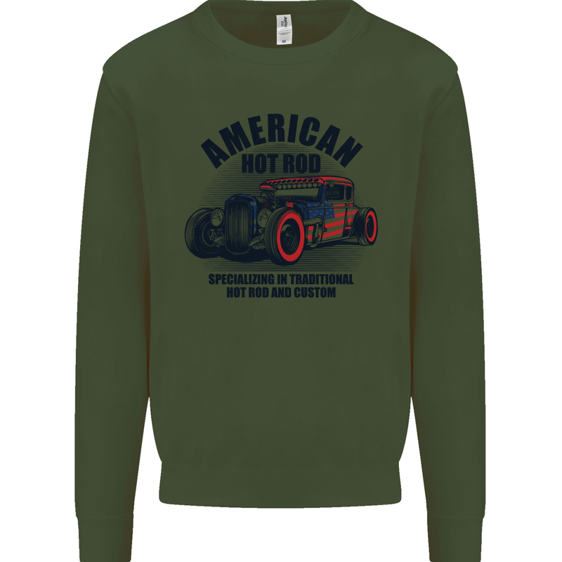 American Hot Rod Hotrod Enthusiast Car Mens Sweatshirt Jumper Forest Green
