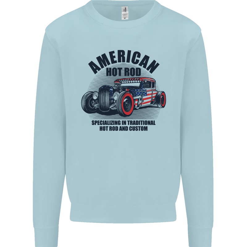 American Hot Rod Hotrod Enthusiast Car Mens Sweatshirt Jumper Light Blue