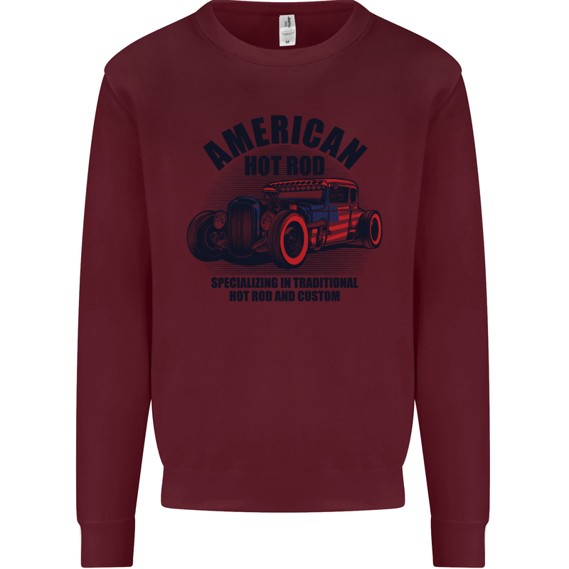 American Hot Rod Hotrod Enthusiast Car Mens Sweatshirt Jumper Maroon