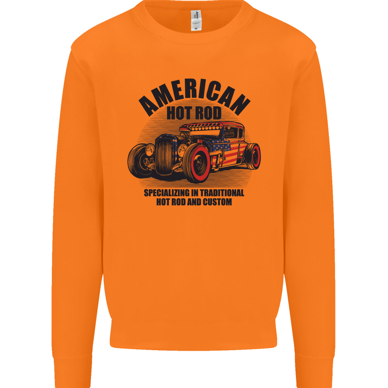 American Hot Rod Hotrod Enthusiast Car Mens Sweatshirt Jumper Orange