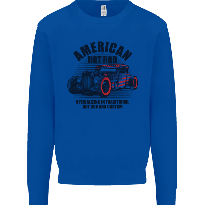 American Hot Rod Hotrod Enthusiast Car Mens Sweatshirt Jumper Royal Blue
