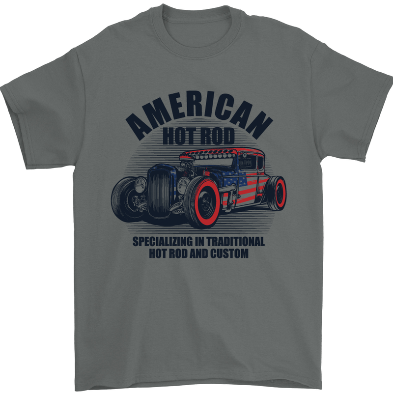 American Hot Rod Hotrod Enthusiast Car Mens T-Shirt Cotton Gildan Charcoal