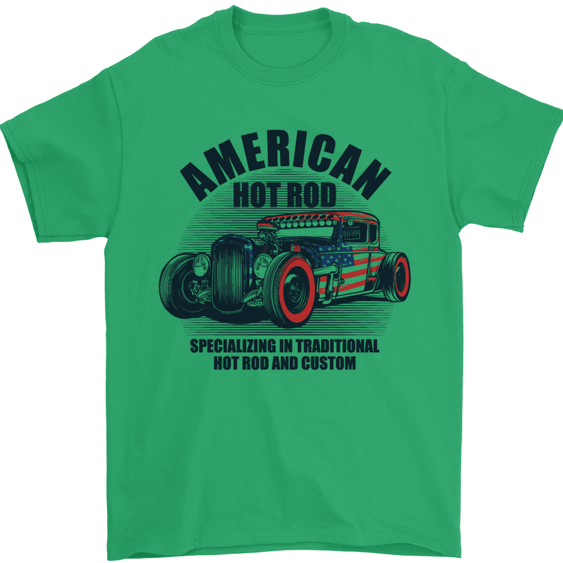 American Hot Rod Hotrod Enthusiast Car Mens T-Shirt Cotton Gildan Irish Green