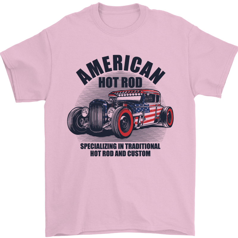 American Hot Rod Hotrod Enthusiast Car Mens T-Shirt Cotton Gildan Light Pink