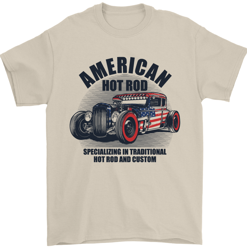 American Hot Rod Hotrod Enthusiast Car Mens T-Shirt Cotton Gildan Sand