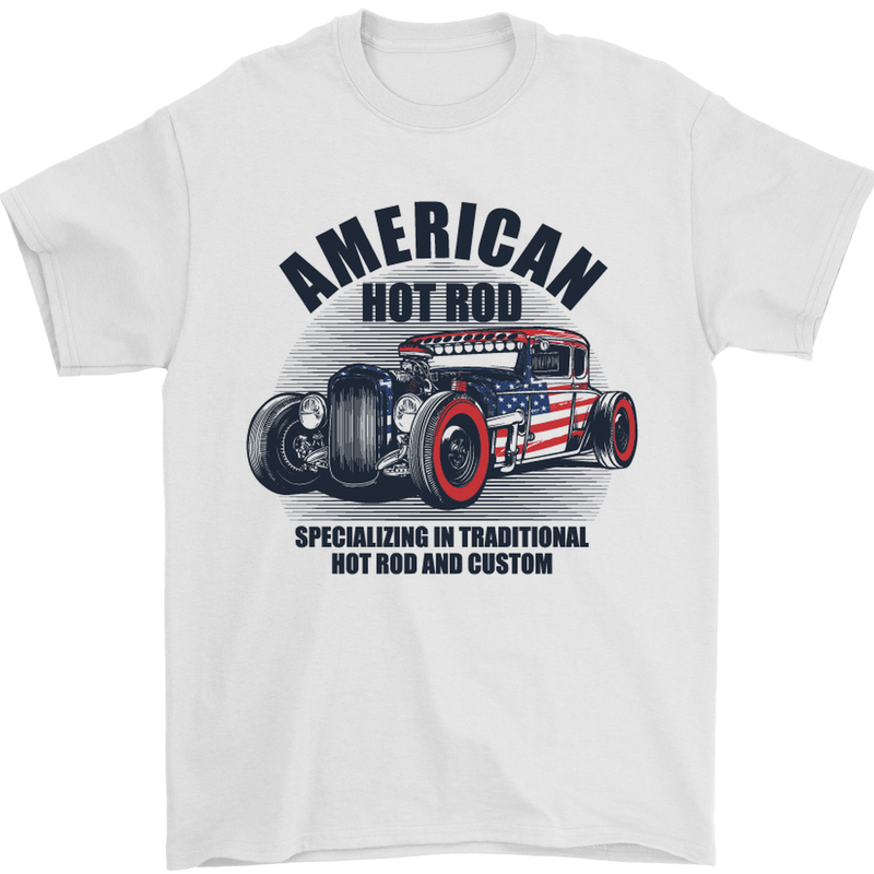 American Hot Rod Hotrod Enthusiast Car Mens T-Shirt Cotton Gildan White