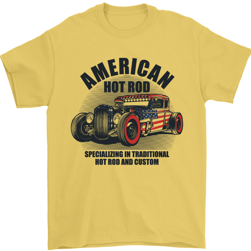 American Hot Rod Hotrod Enthusiast Car Mens T-Shirt Cotton Gildan Yellow