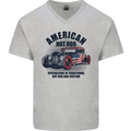 American Hot Rod Hotrod Enthusiast Car Mens V-Neck Cotton T-Shirt Sports Grey