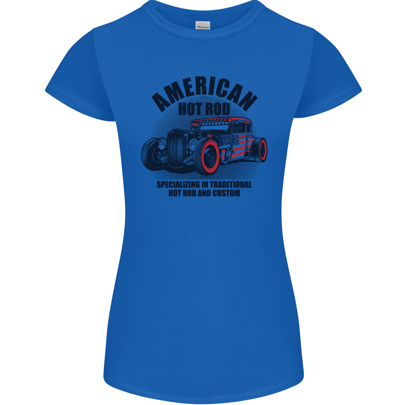 American Hot Rod Hotrod Enthusiast Car Womens Petite Cut T-Shirt Royal Blue