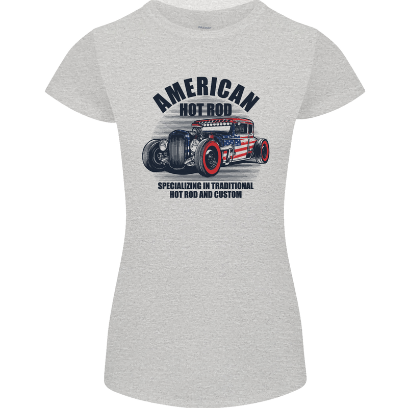 American Hot Rod Hotrod Enthusiast Car Womens Petite Cut T-Shirt Sports Grey