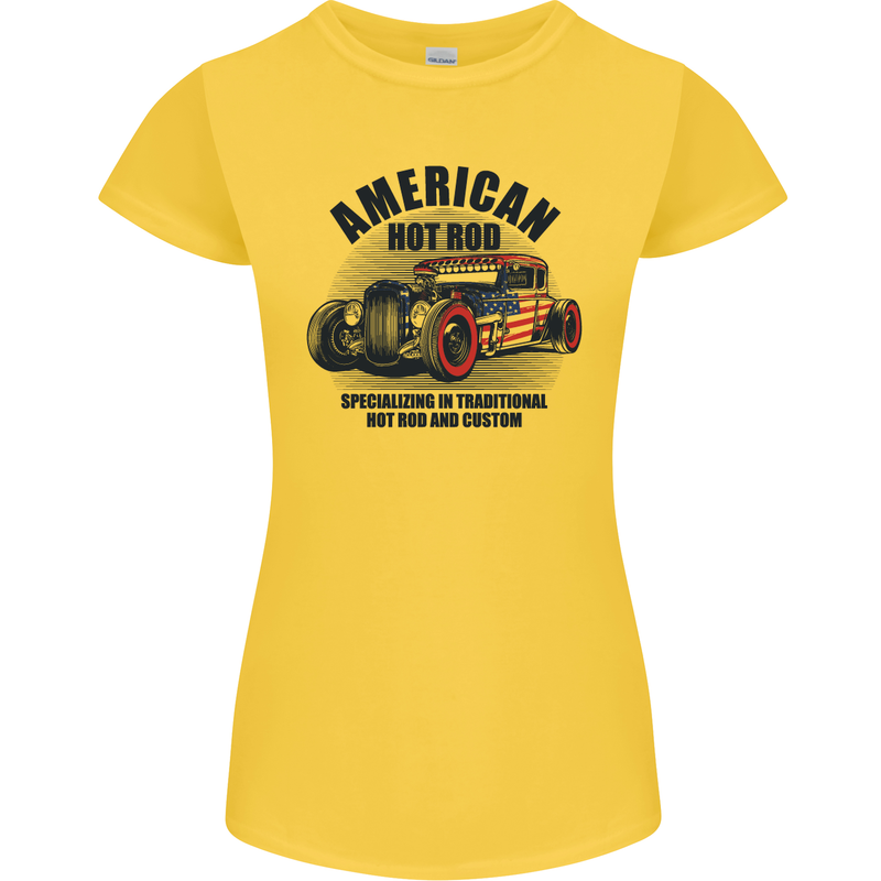 American Hot Rod Hotrod Enthusiast Car Womens Petite Cut T-Shirt Yellow