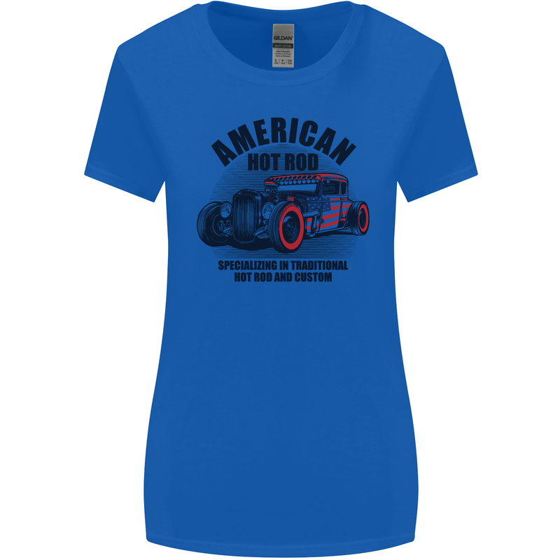 American Hot Rod Hotrod Enthusiast Car Womens Wider Cut T-Shirt Royal Blue