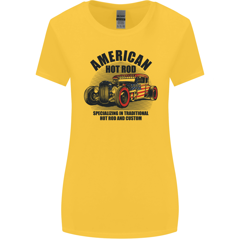 American Hot Rod Hotrod Enthusiast Car Womens Wider Cut T-Shirt Yellow