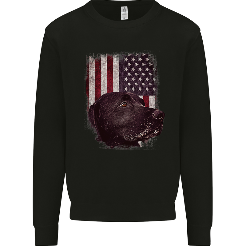 American Labrador USA Flag Dog Kids Sweatshirt Jumper Black