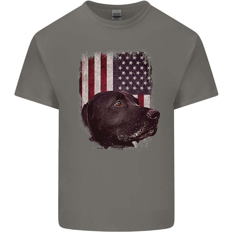 American Labrador USA Flag Dog Mens Cotton T-Shirt Tee Top Charcoal