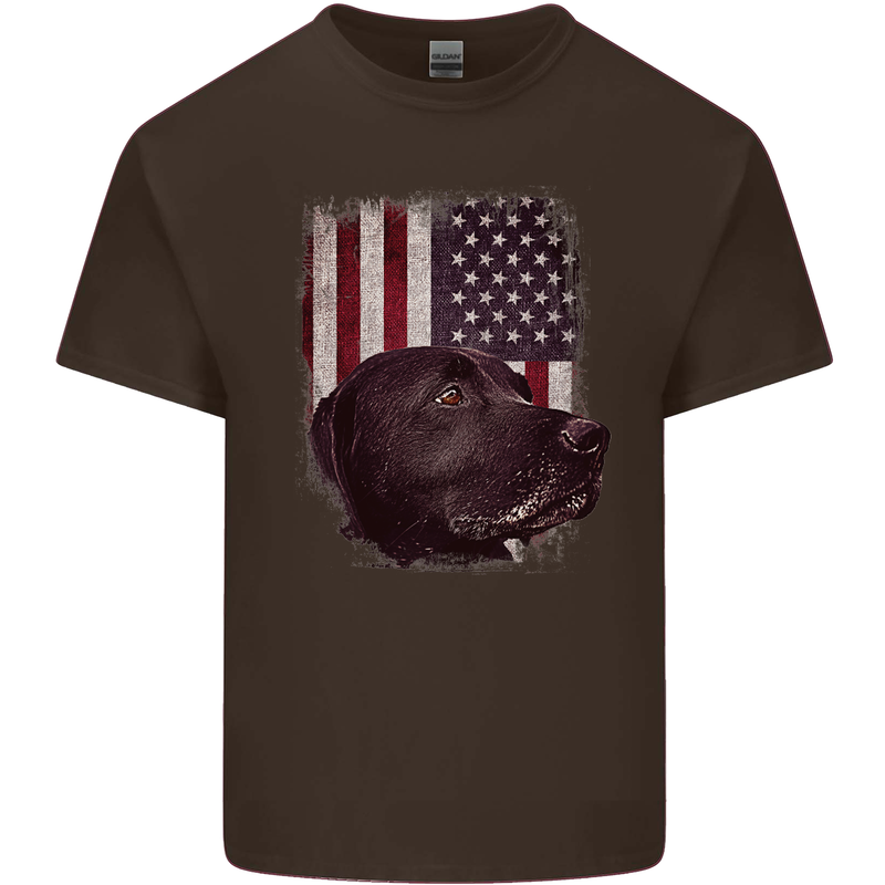 American Labrador USA Flag Dog Mens Cotton T-Shirt Tee Top Dark Chocolate