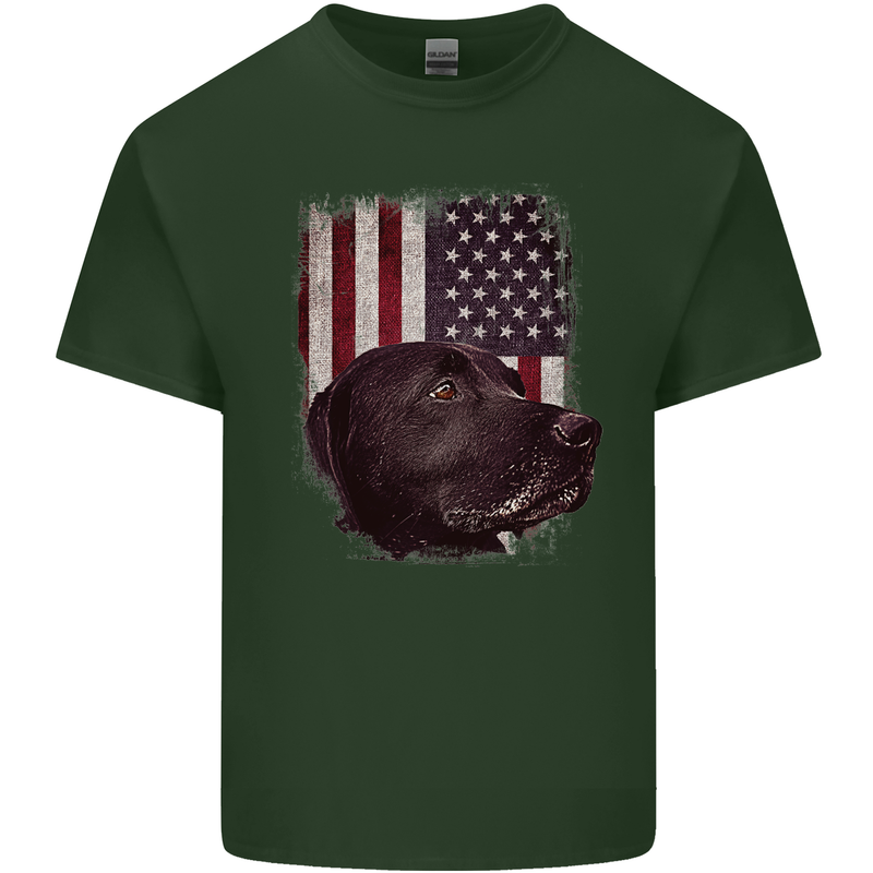American Labrador USA Flag Dog Mens Cotton T-Shirt Tee Top Forest Green