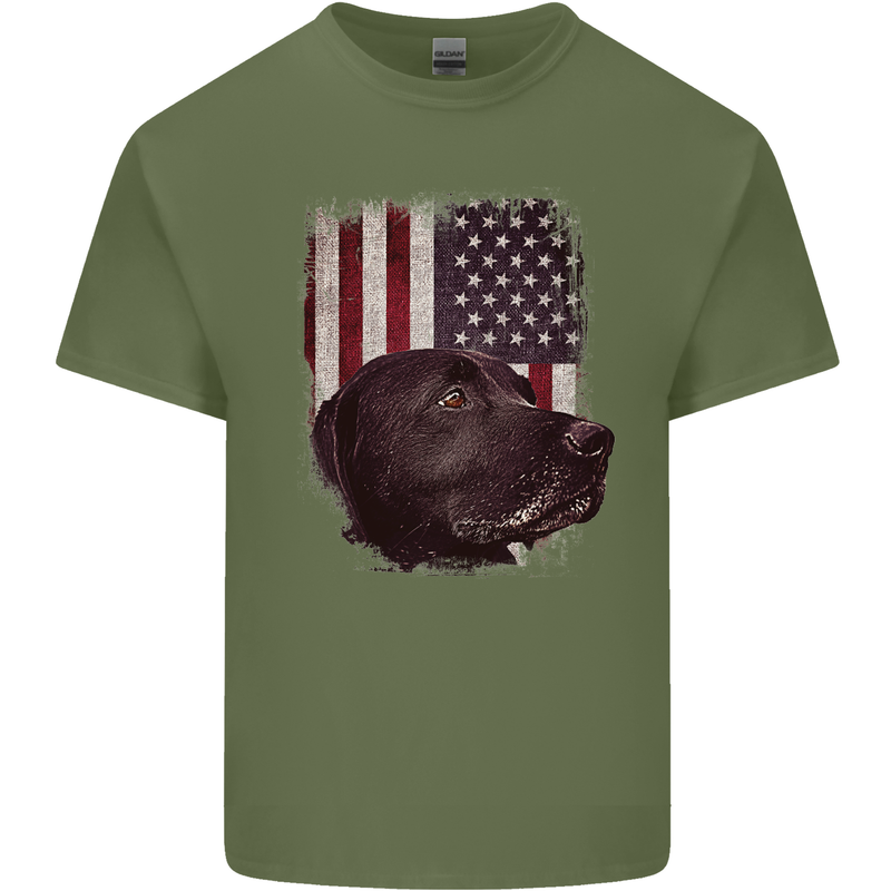 American Labrador USA Flag Dog Mens Cotton T-Shirt Tee Top Military Green