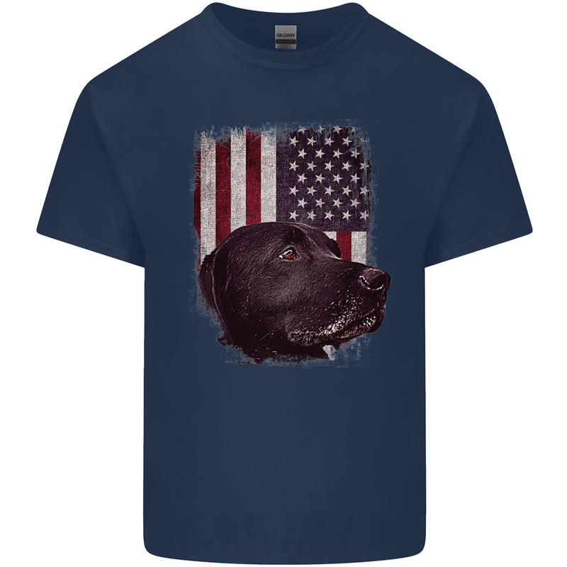 American Labrador USA Flag Dog Mens Cotton T-Shirt Tee Top Navy Blue