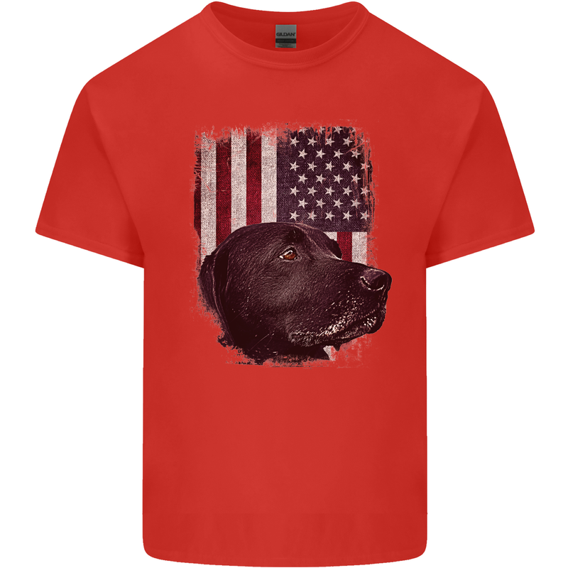 American Labrador USA Flag Dog Mens Cotton T-Shirt Tee Top Red