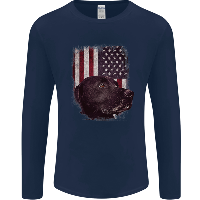 American Labrador USA Flag Dog Mens Long Sleeve T-Shirt Navy Blue