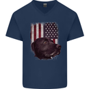 American Labrador USA Flag Dog Mens V-Neck Cotton T-Shirt Navy Blue