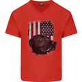 American Labrador USA Flag Dog Mens V-Neck Cotton T-Shirt Red