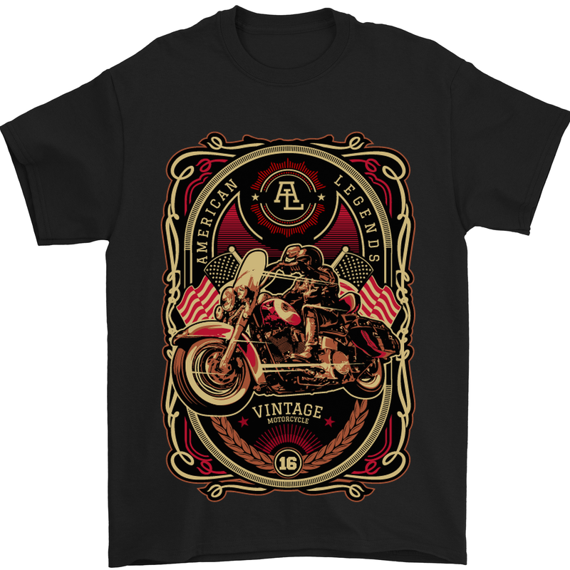 American Motorcycle Biker Motorcycle Mens T-Shirt Cotton Gildan Black