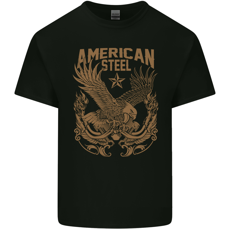 American Steel Motorbike Motorcycle Biker Kids T-Shirt Childrens Black