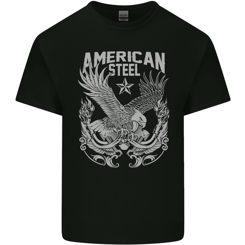American Steel Motorbike Motorcycle Biker Mens Cotton T-Shirt Tee Top Black