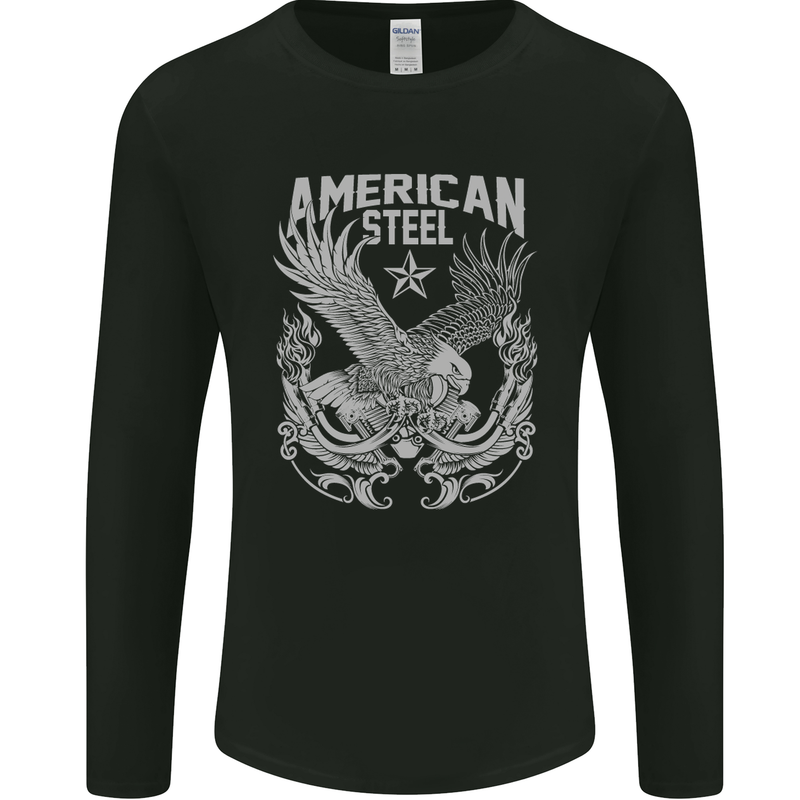 American Steel Motorbike Motorcycle Biker Mens Long Sleeve T-Shirt Black