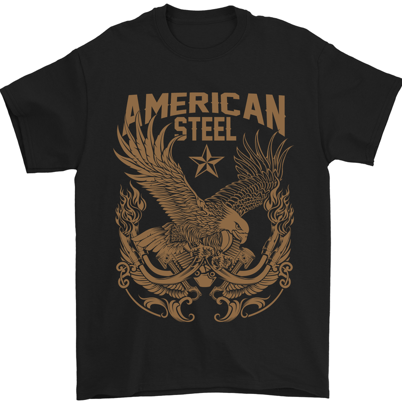 American Steel Motorbike Motorcycle Biker Mens T-Shirt Cotton Gildan Black